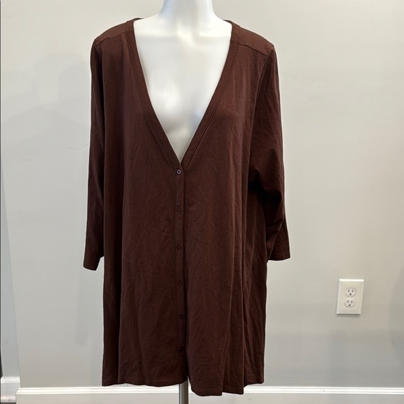Roaman's US 18 - 20 Large Brown 3/4 Sleeve Oversized Button Down Tunic Blouse - Picture 1 of 7